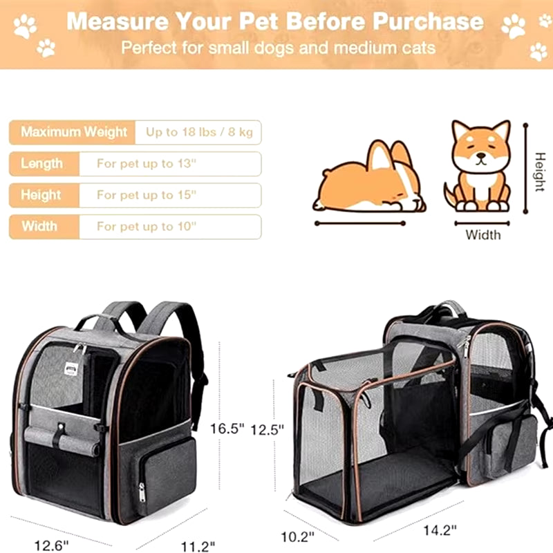 🎒🐾 Foldable & Expandable Pet Travel Backpack 🐕🐈