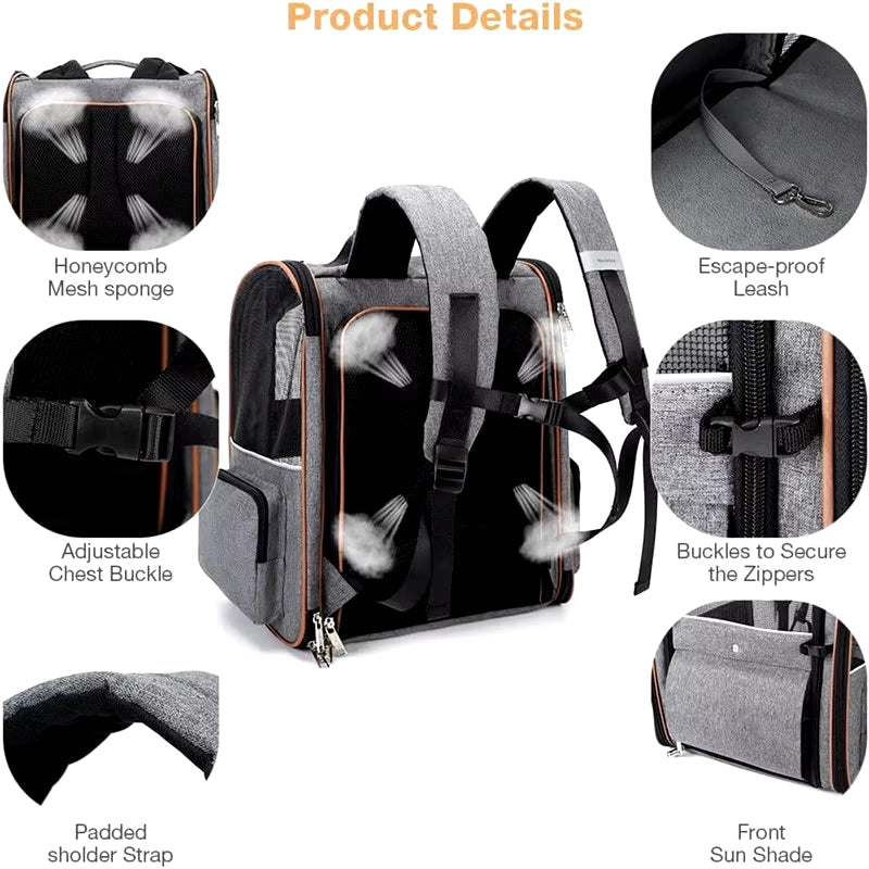 🎒🐾 Foldable & Expandable Pet Travel Backpack 🐕🐈